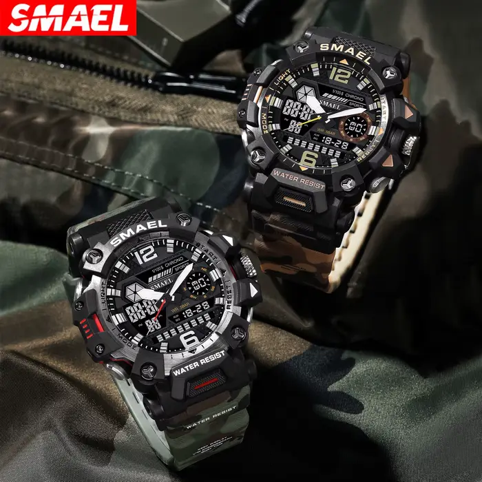 Montre militaire SMAEL étanche 50m avec affichage dual numérique-analogique pour homme activités sportives et décontractées