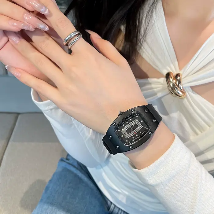 Montre CILOA Ciel Étoilé Quartz pour Femme Occasions Spéciales Élégante Bracelet Silicone Bronze Rose