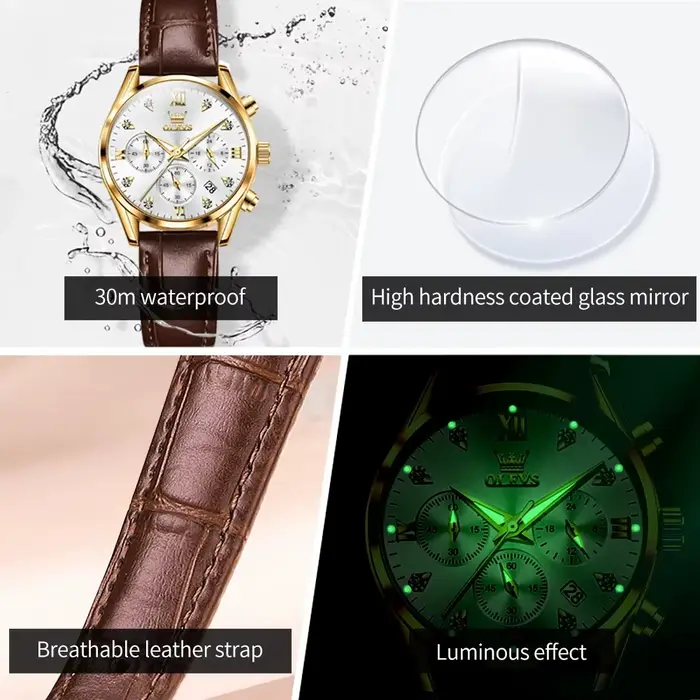 Montre-bracelet à quartz étanche pour femme avec bracelet en cuir