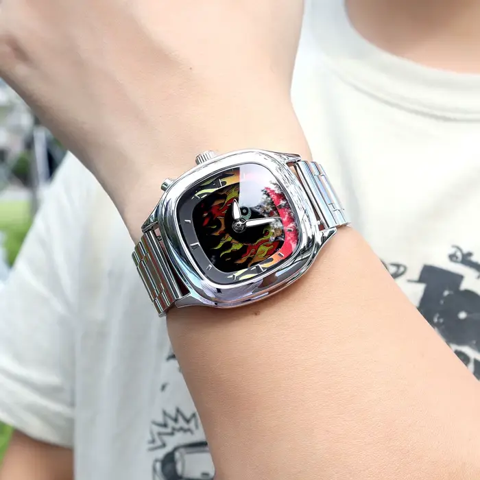 Montre rétro Millenium pour homme design flamboyant montre-bracelet à quartz unique bracelet acier inoxydable boîtier carré occassions spéciales