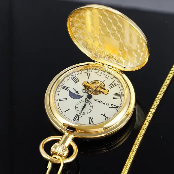 Montre de poche mécanique automatique en or pour hommes et femmes