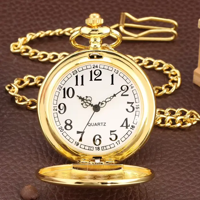 Nouvelle montre de poche vintage noire et dorée brillante