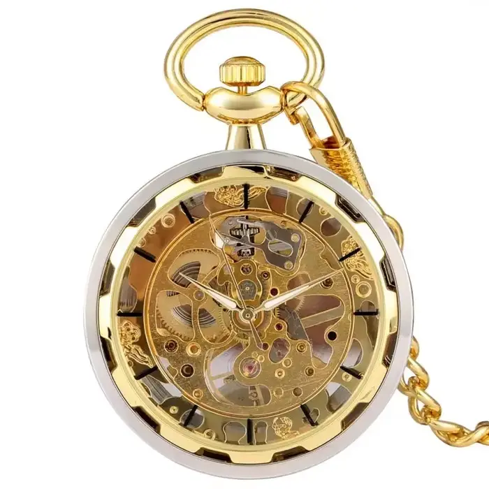 Montre de poche mécanique en bronze steampunk squelette doré ouverte pour hommes et femmes occasions spéciales