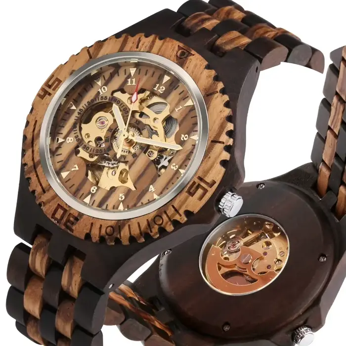 Montre-bracelet automatique entièrement en bois pour homme
