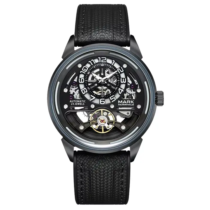MARK FAIRWHALE montre automatique pour hommes cadran squelette bracelet en caoutchouc fluoré étanche