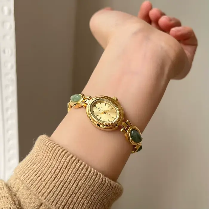 Montre de luxe BS bee sister en jade avec bracelet à quartz pour femmes occasions spéciales élégantes