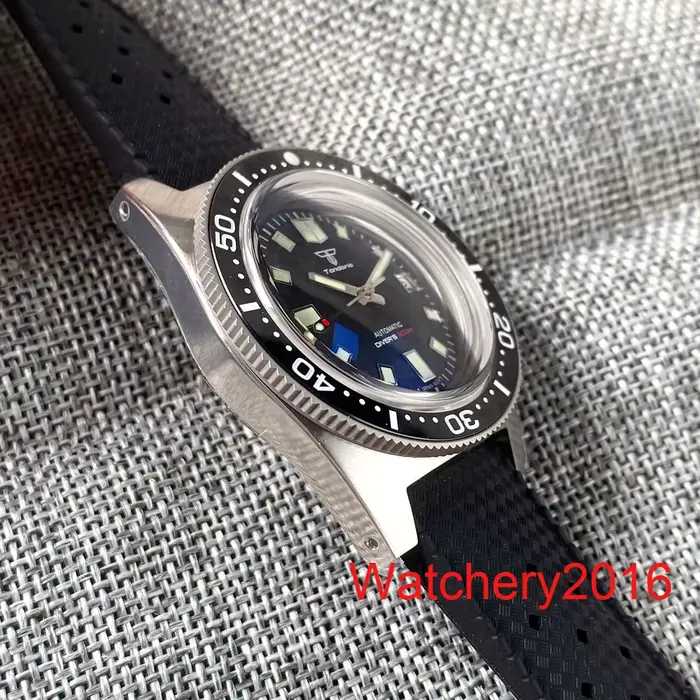 Tandorio 62MAS NH35 PT5000 mouvement automatique AR dôme verre saphir lumineux 300M étanche plongeur hommes montre bracelet gaufré