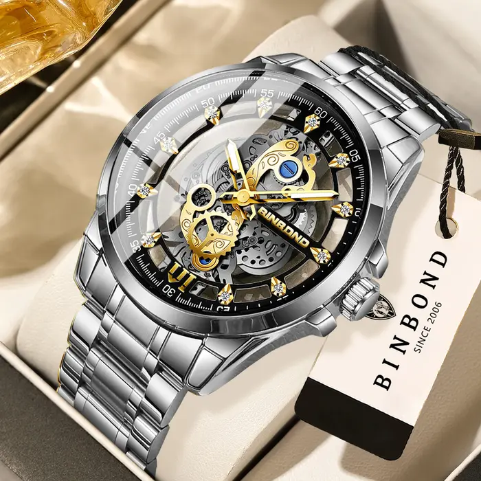 Montre-bracelet à quartz vintage de luxe BINBOND pour homme