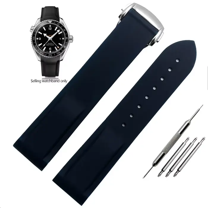 Bracelet de montre en caoutchouc et Silicone, pour Omega Seamaster 300 Speedmaster, extrémité incurv