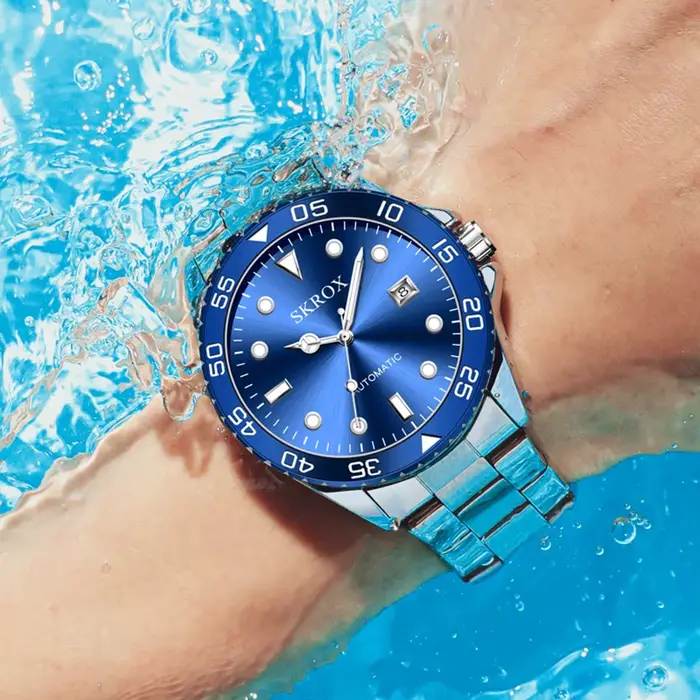 SKROX haut de gamme luxe plongeur lumineux homme montre mouvement automatique horloge mécanique montres en acier