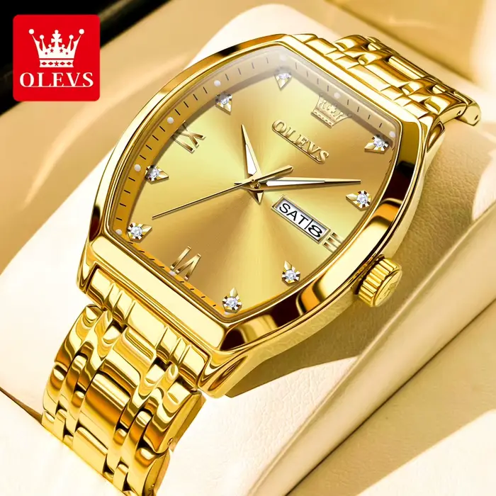 OLEVS hommes montres de luxe Tonneau Original haut marque montre à Quartz pour hommes étanche lumine