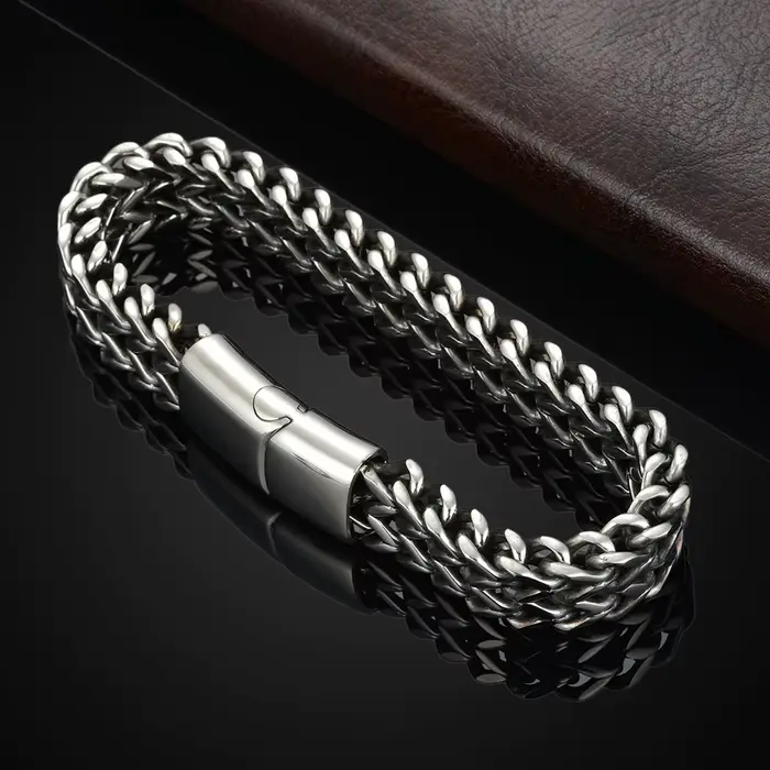 Bracelet en acier inoxydable tressé à double rangée