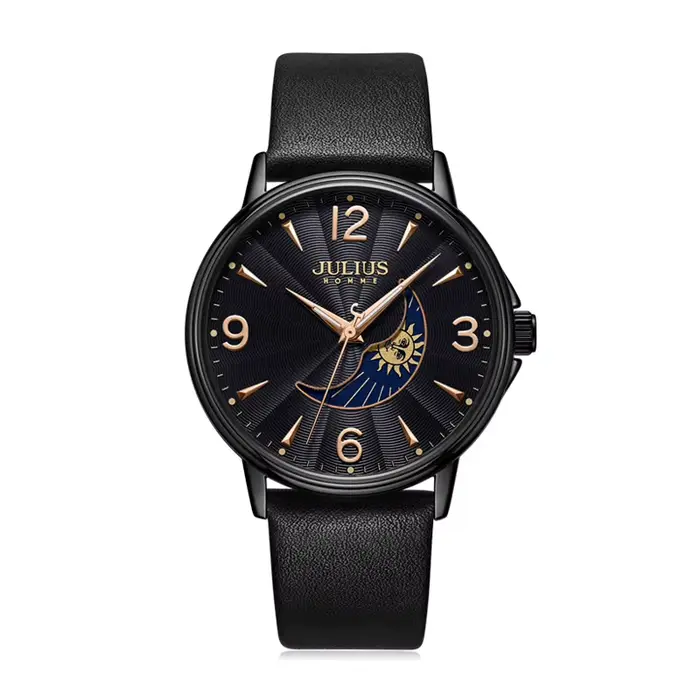 Montre à quartz en cuir véritable pour homme, date automatique, semaine, heure de l'homme, bracelet 