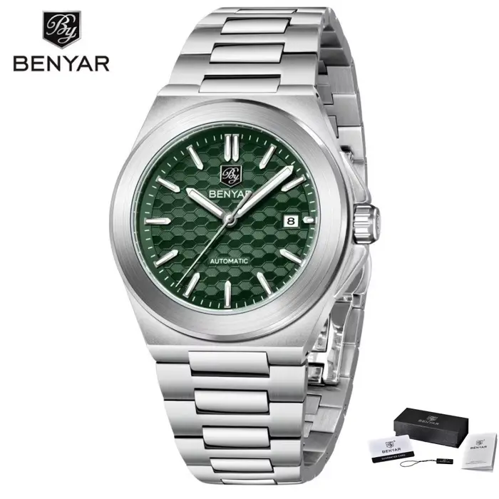 BENYAR classique affaires montre de sport mécanique automatique bracelet en acier inoxydable boîtier