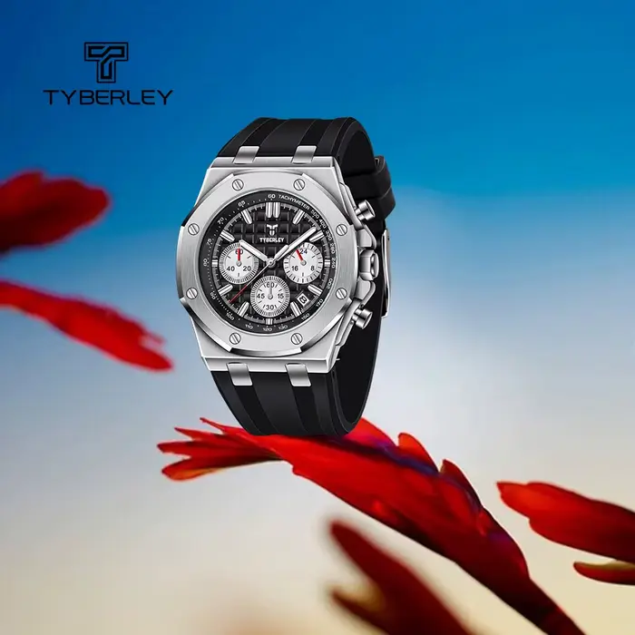 Montre à Quartz Tyberley 2026 pour Hommes Style Décontracté Chronographe Bracelet Silicone Occasions Spéciales