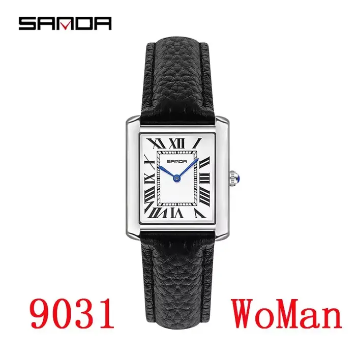 SANDA Couple réservoir montres résistant à l'usure bracelet en cuir de luxe cadran carré 30M étanche