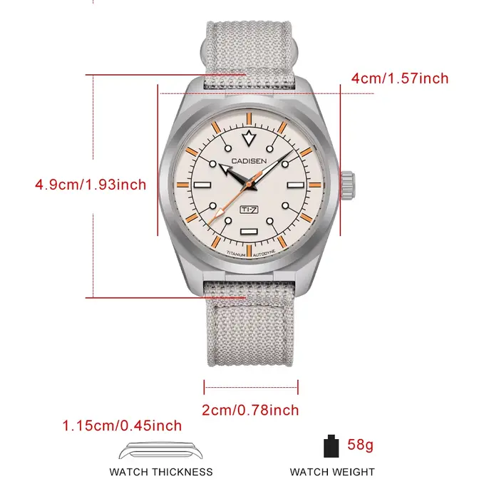CADISEN TI-7 2026 NOUVEAU Montre-bracelet automatique mécanique en acier titane Autodyne avec bracelet en toile MIYOTA 8215 Lumineuse Étanche pour Homme