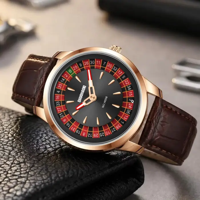 Nouvelle montre à quartz tendance au design de jeu de roulette et de poker de style européen
