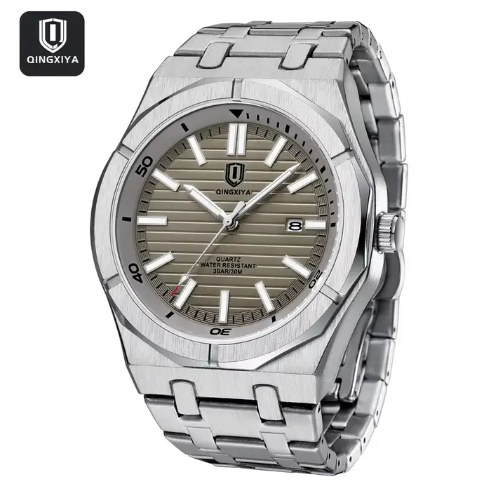 Montre QINGXIYA pour Hommes Luxe Auto Date Quartz Acier Inoxydable Étanche Occasions Spéciales