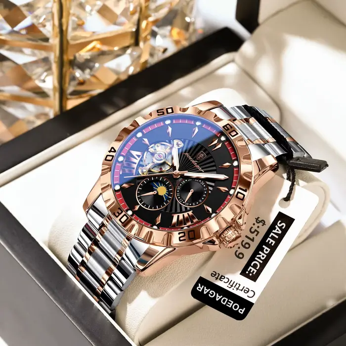 Montre POEDAGAR automatique avec tourbillon et squelette pour hommes résistante à l'eau pour diverses occasions