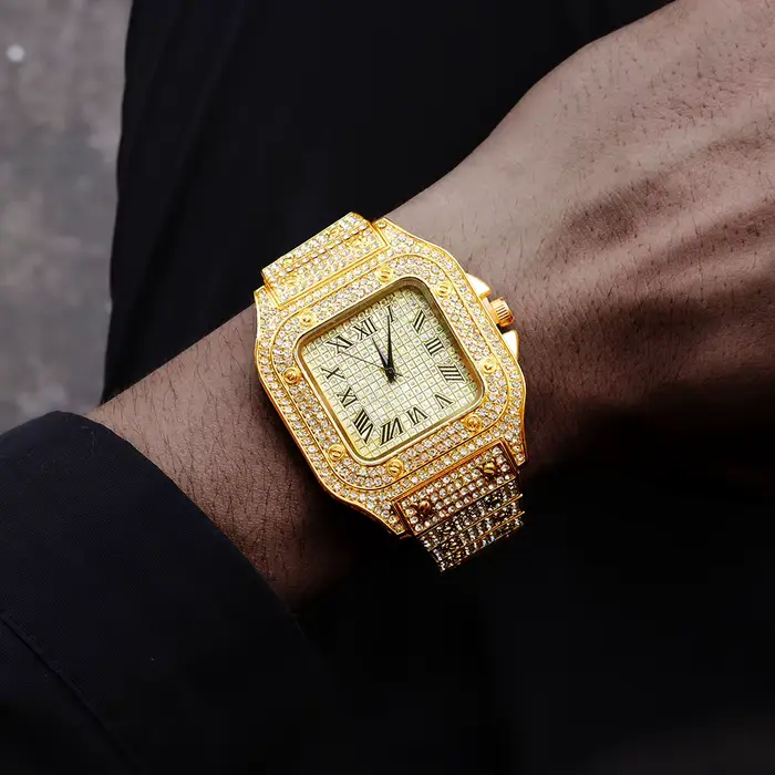 Montre entièrement glacée pour hommes