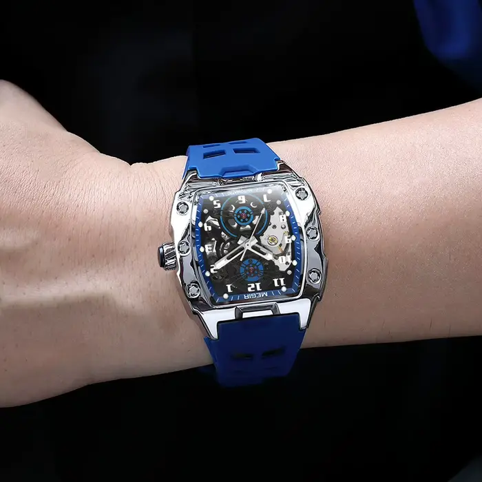 MEGIR nouveaux hommes montres marque de luxe automatique mécanique montre Silicone sport montre-bracelet décontractée étanche horloge mâle cadeau 8602