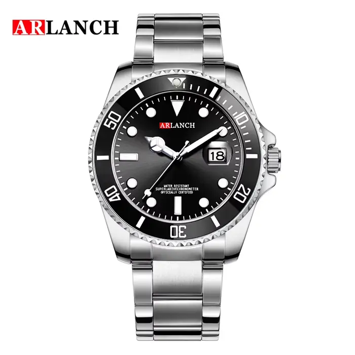 ARLANCH Montre Homme Quartz Acier Lumineuse Date Lunette Rotative Sport Affaires Étanche Relogio Mas