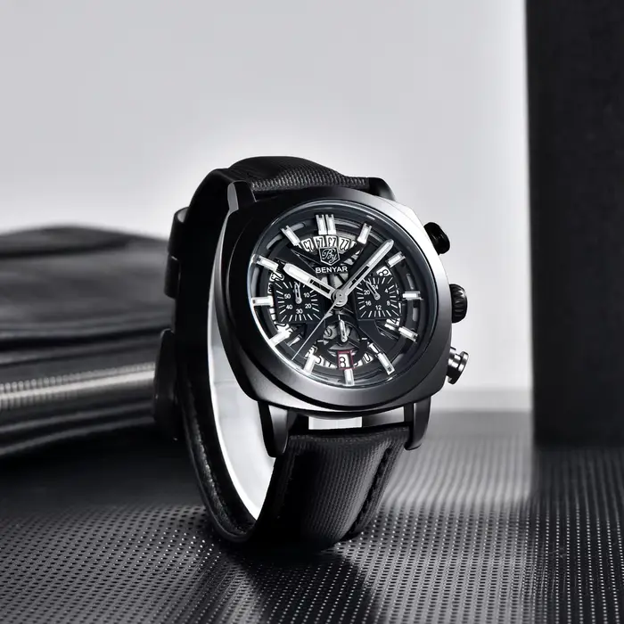 Benyar Design 2025 montre à Quartz pour hommes 43mm cadran lumineux 50m résistant à l'eau Anti-reflet chronographe