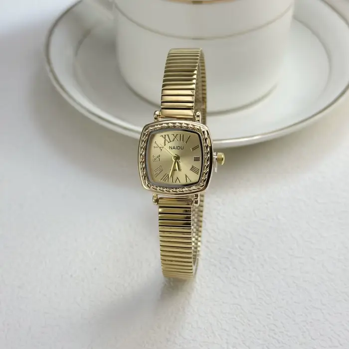 Vintage femmes or argent cadran carré romain montre à Quartz mode bambou bande montre-bracelet Relogio horloge dames livraison directe