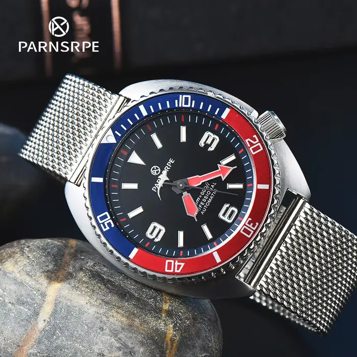 Montre rouge et bleue décontractée de luxe pour hommes, montre de fête à la mode avec mouvement auto