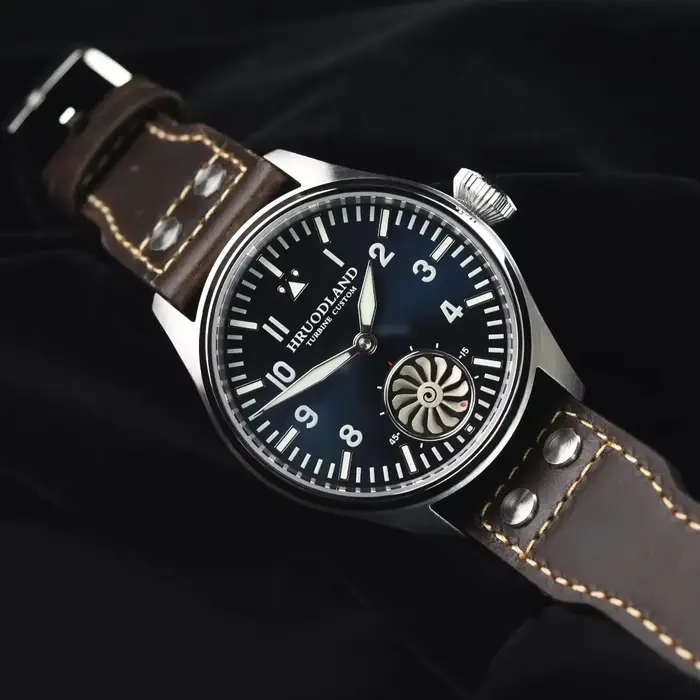 Montre Hruodland ST3620 Mécanique Hommes Mouette Pilote Rétro Saphir Bracelet Cuir Occasions Spéciales