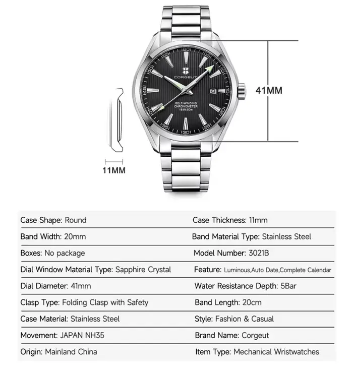 Corgeut 41mm luxe NH35 Movt homme Sport horloge automatique Relogio Masculino mécanique montre-bracelet saphir acier bande montre pour hommes