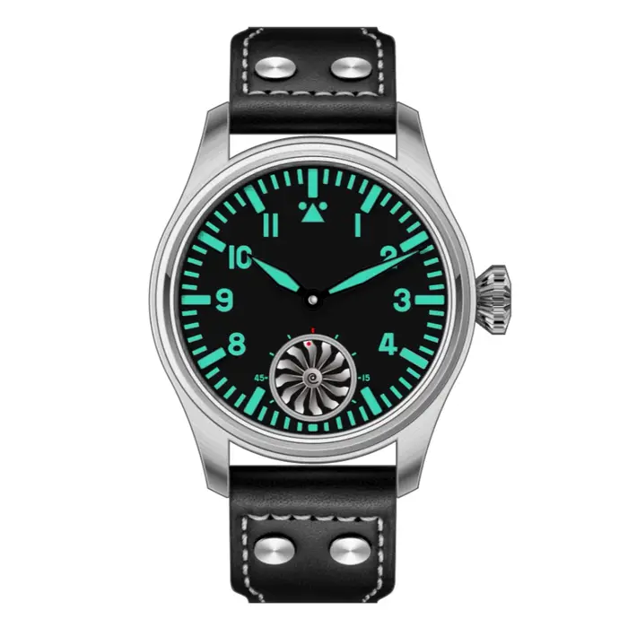 Montre Hruodland ST3620 Mécanique Hommes Mouette Pilote Rétro Saphir Bracelet Cuir Occasions Spéciales