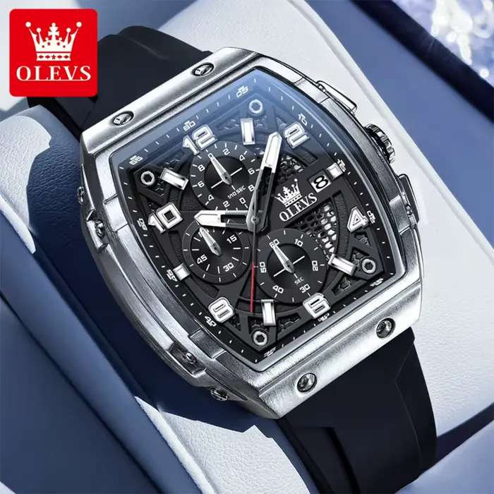OLEVS hommes montres 2976 luxe mode Tonneau montre à Quartz pour homme marque originale mouvement bracelet en Silicone chronographe étanche
