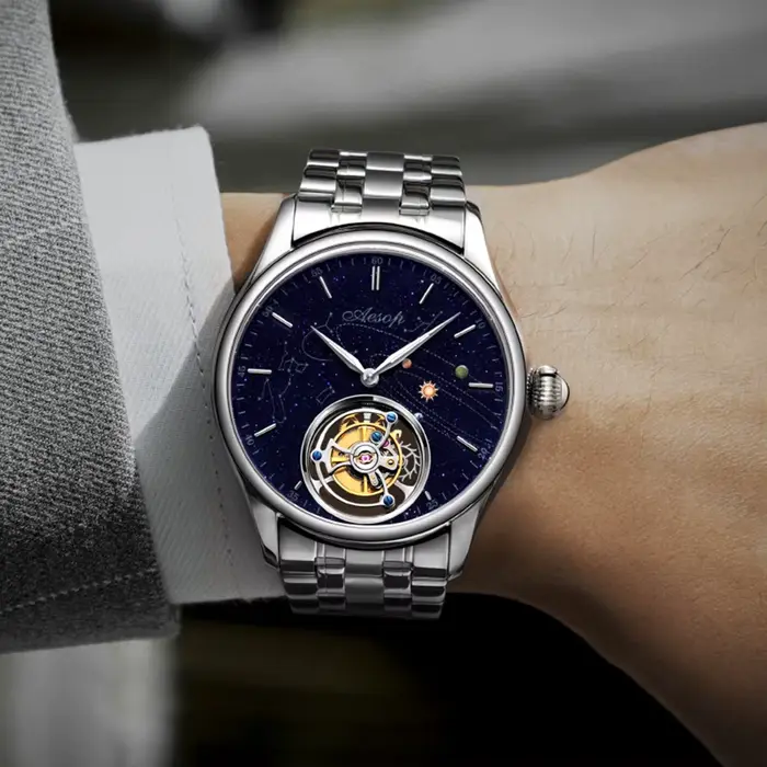 AESOP 7025 mouvement Tourbillon volant montre marque pour hommes squelette mécanique montres de luxe étanche