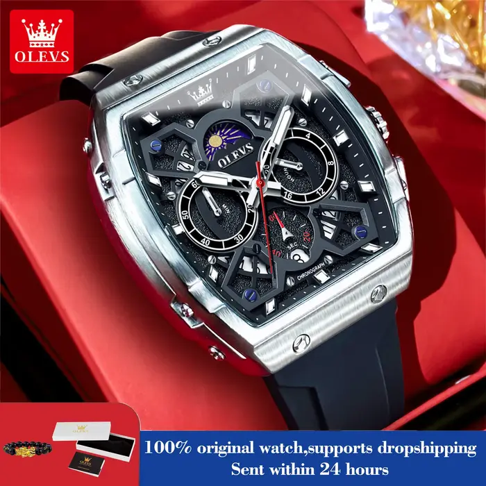 OLEVS 2942 montre à Quartz chronographe de luxe pour hommes 44mm grand cadran Phase de lune horloge à main Date étanche montres de mode originales