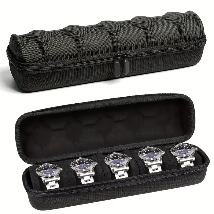 Étui de voyage robuste à 5 compartiments pour rangement des montres avec séparateur rembourré et poignée couvercle rabattable pour homme et femme occasions spéciales