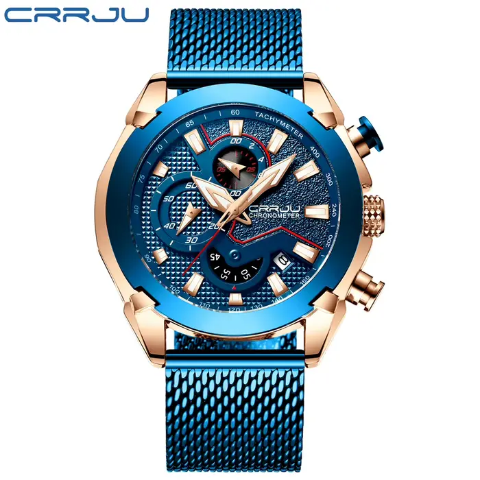 CRRJU – montre-bracelet étanche pour hommes, avec chronographe lumineux à Quartz, entièrement en aci