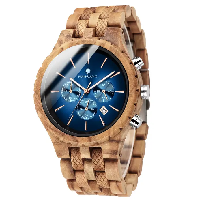 Montre en bois multifonctionnelle design minimaliste pour homme style décontracté quartz occasionnels