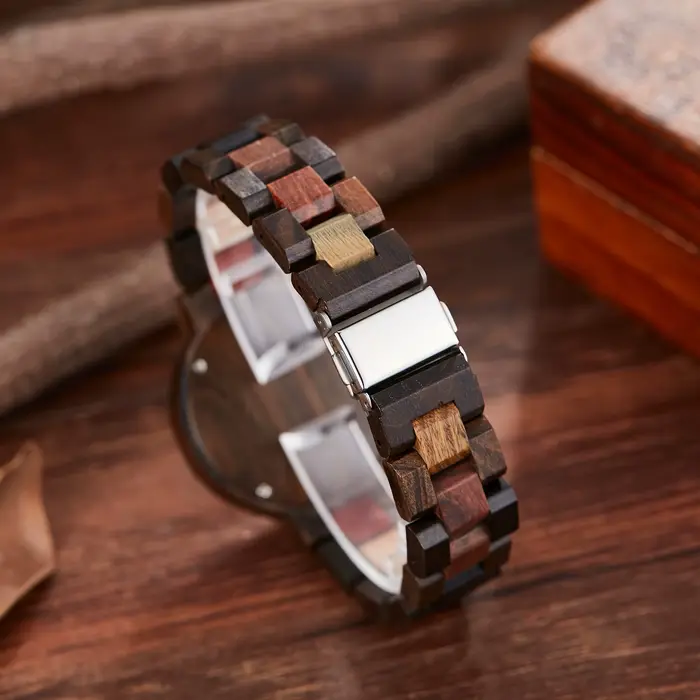 Montre créative personnalisée cadran multicolore bracelet bois pour hommes femmes occasions spéciales moderne unique