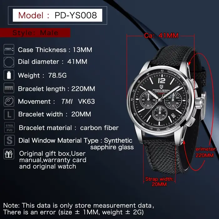 PAGANI DESIGN Montre à quartz pour homme 41 mm