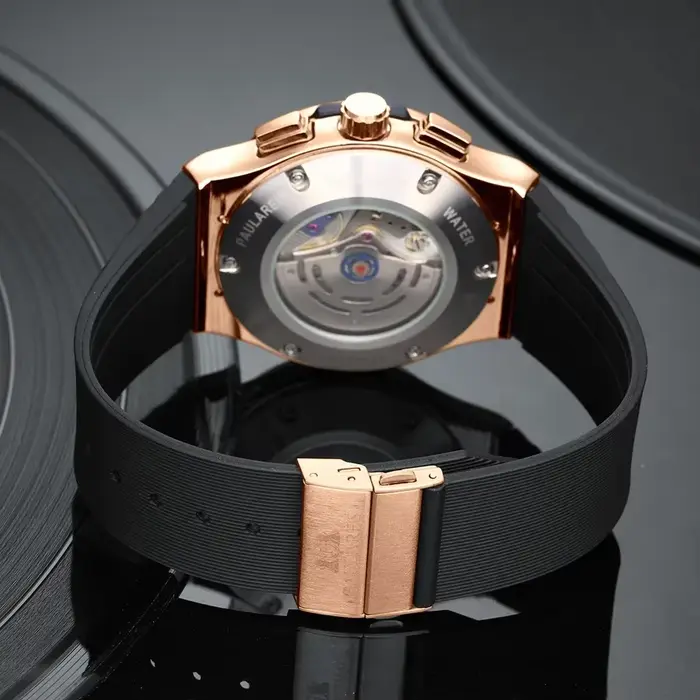 Montre-bracelet automatique de luxe pour homme avec chronographe squelette, or rose, argent, bronze, brun, café, ivoire, multicolore, or rose, or, occasion spéciale homme