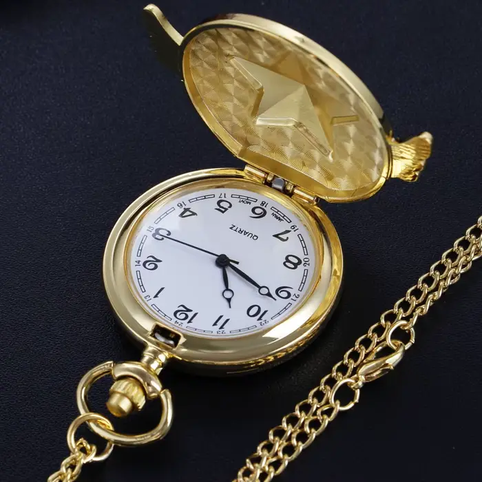 Montre de Poche à Quartz avec Petites Ailes Étoile à Cinq Branches Collier Mode Pendentif Horloge Cadeau Occasionnels Hommes Femmes