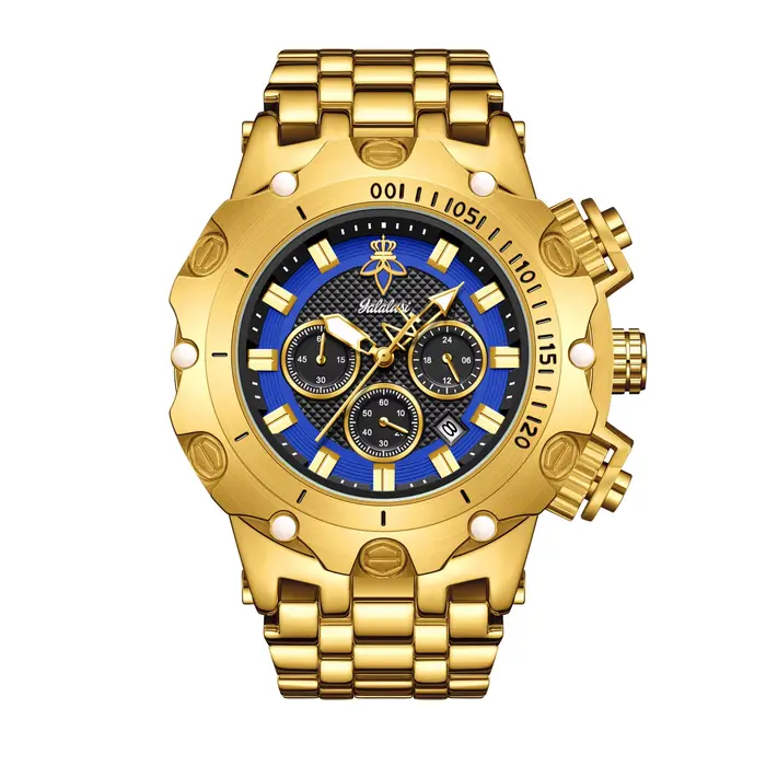 YaLaLuSi Nouvelle montre à quartz pour homme, tendance et luxueuse, dorée - Date, aiguilles lumineus
