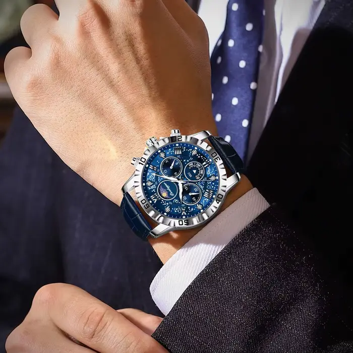 POEDAGAR luxe mode homme montre étanche lumineux chronographe montres en cuir pour hommes sport en plein air