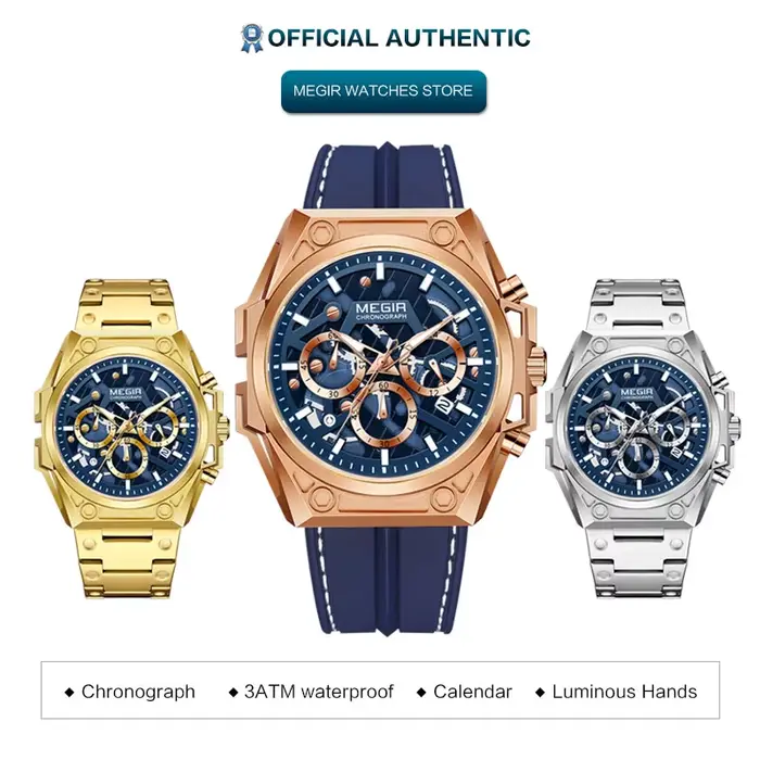 MEGIR – montre-bracelet en acier inoxydable pour hommes