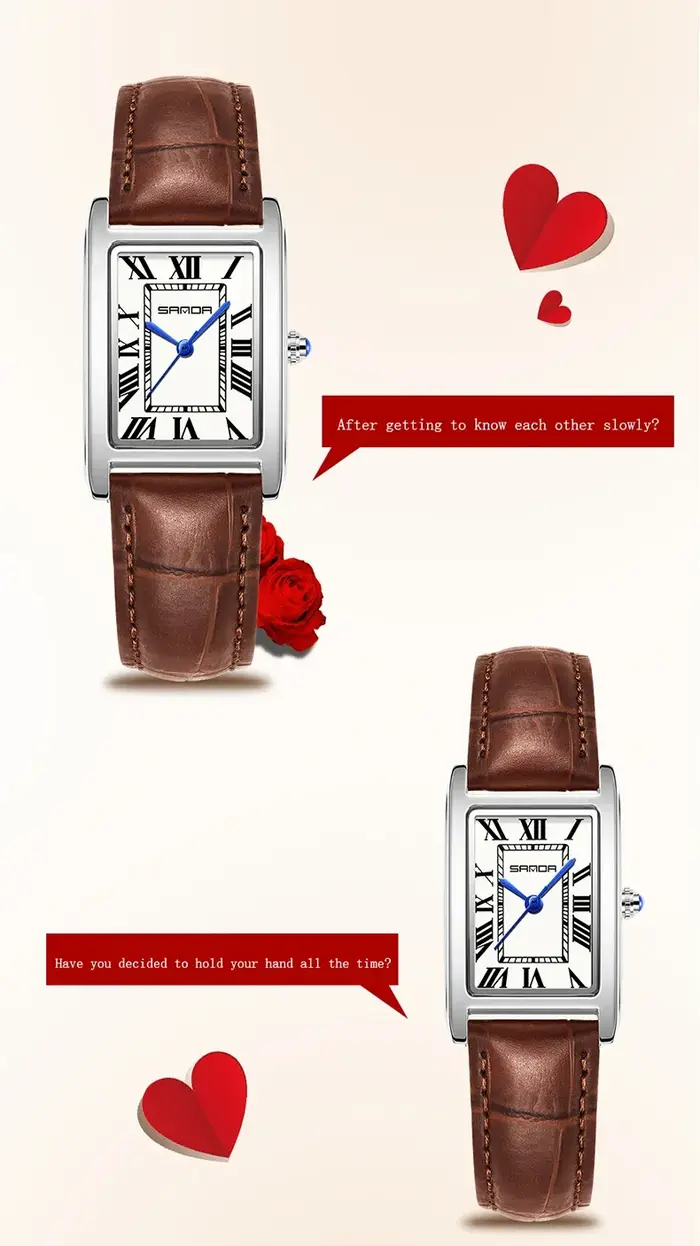 SANDA luxe réservoir Couple montre résistant à l'usure bracelet en cuir cadran carré étanche Sport d