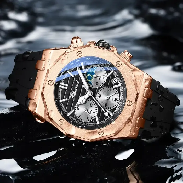 Montre CHENXI Hommes de Luxe Chronographe Sport Quartz Élégante Résistante à l'Eau Bracelet en Silicone Occasions Spéciales