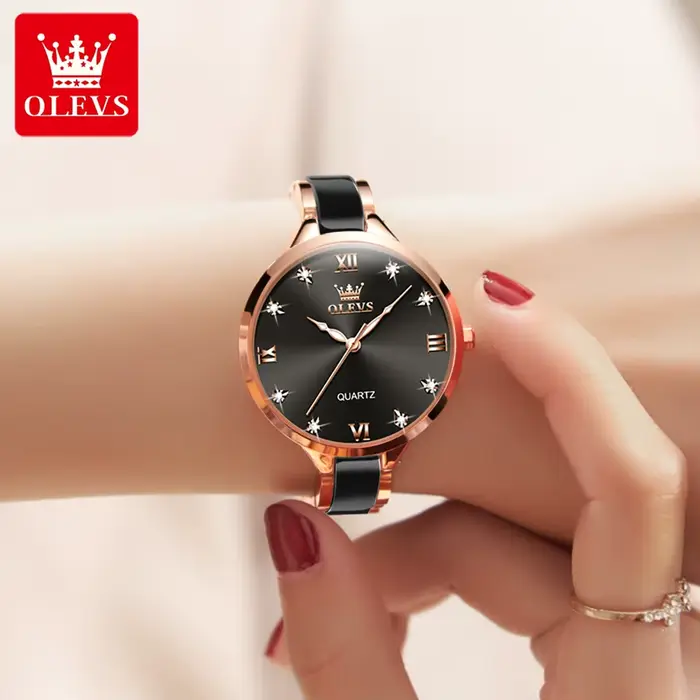 Montre à quartz étanche pour femme avec bracelet en céramique