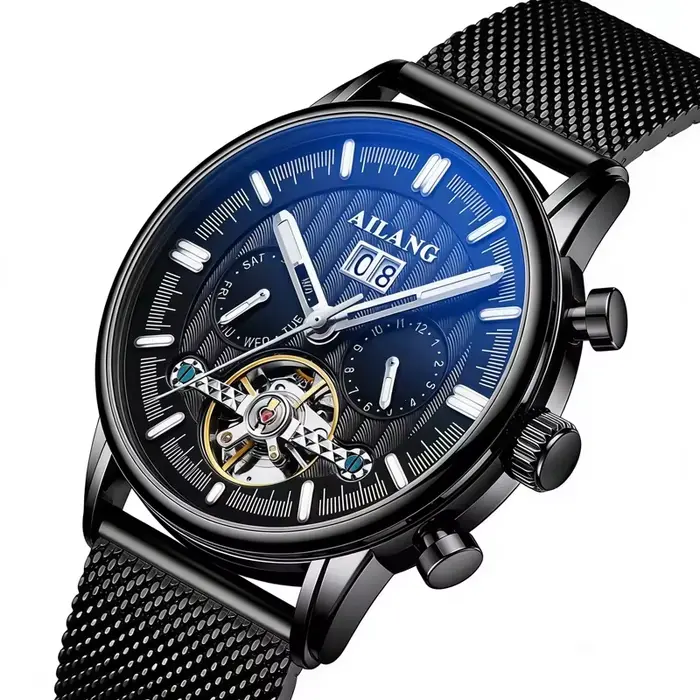 Montre Daniel Gorman Automatique à Tourbillon avec Bracelet en Cuir pour Hommes Occasions Spéciales Affaires Mode